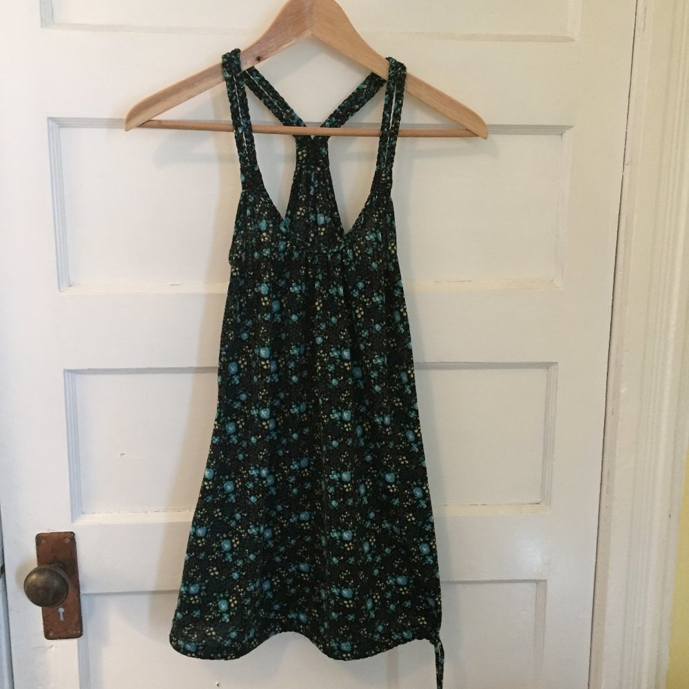 Black flowered racer back tank w/ braided straps - size S